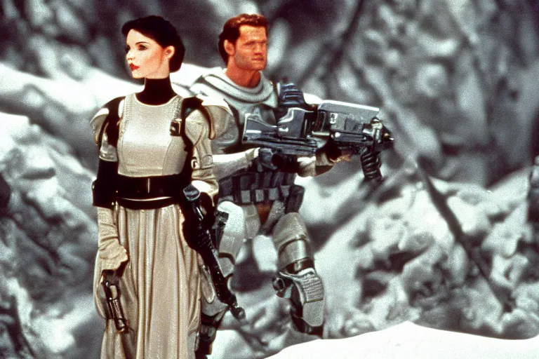 Image similar to Snow White in Starship Troopers (1997), highly detailed, high quality, HD, 4k, 8k, Canon 300mm, professional photographer, 40mp, lifelike, top-rated, award winning, realistic, sharp, no blur, edited, corrected, trending