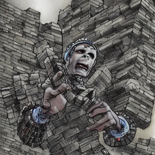 Prompt: an brick elemental, whirling energy made of bricks, dramatic, cinematic, by simon bisley