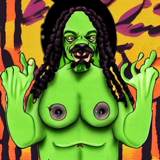 Prompt: Snoop Dogg. FROG. Curvy Female body.