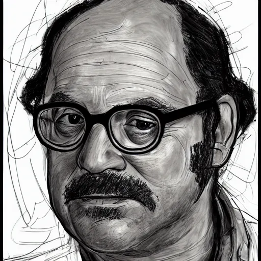 Image similar to a realistic yet scraggly portrait sketch of the side profile of a stern and sophisticated george costanza, trending on artstation, intricate details, in the style of frank auerbach, in the style of sergio aragones, in the style of martin ansin, in the style of david aja, in the style of mattias adolfsson