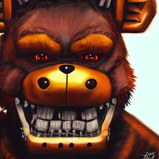 Prompt: commission of freddy fazbear,realistic,hyperdetailed,photorealistic,detailed face,art by greg rutkowski,trevor henderson,artstation,deviantart,4k,estern comic style,sharp lineart,professional lighting,professional shading