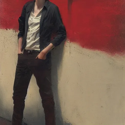 Prompt: portrait of a hybrid of benedict cumberbatch and freddie highmore and timothee chalamet, black shirt with red suspenders, photo realistic, highly detailed, perfect face, art by greg rutkowski