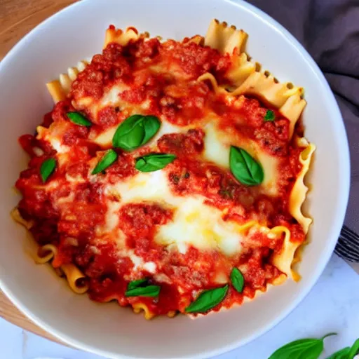 Prompt: lasagna in a bowl