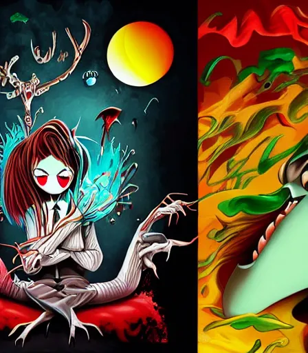 Image similar to Tim Burton style High School DxD by Alex Pardee and Nekro and Petros Afshar, and James McDermott,unstirred paint, vivid color, cgsociety 4K