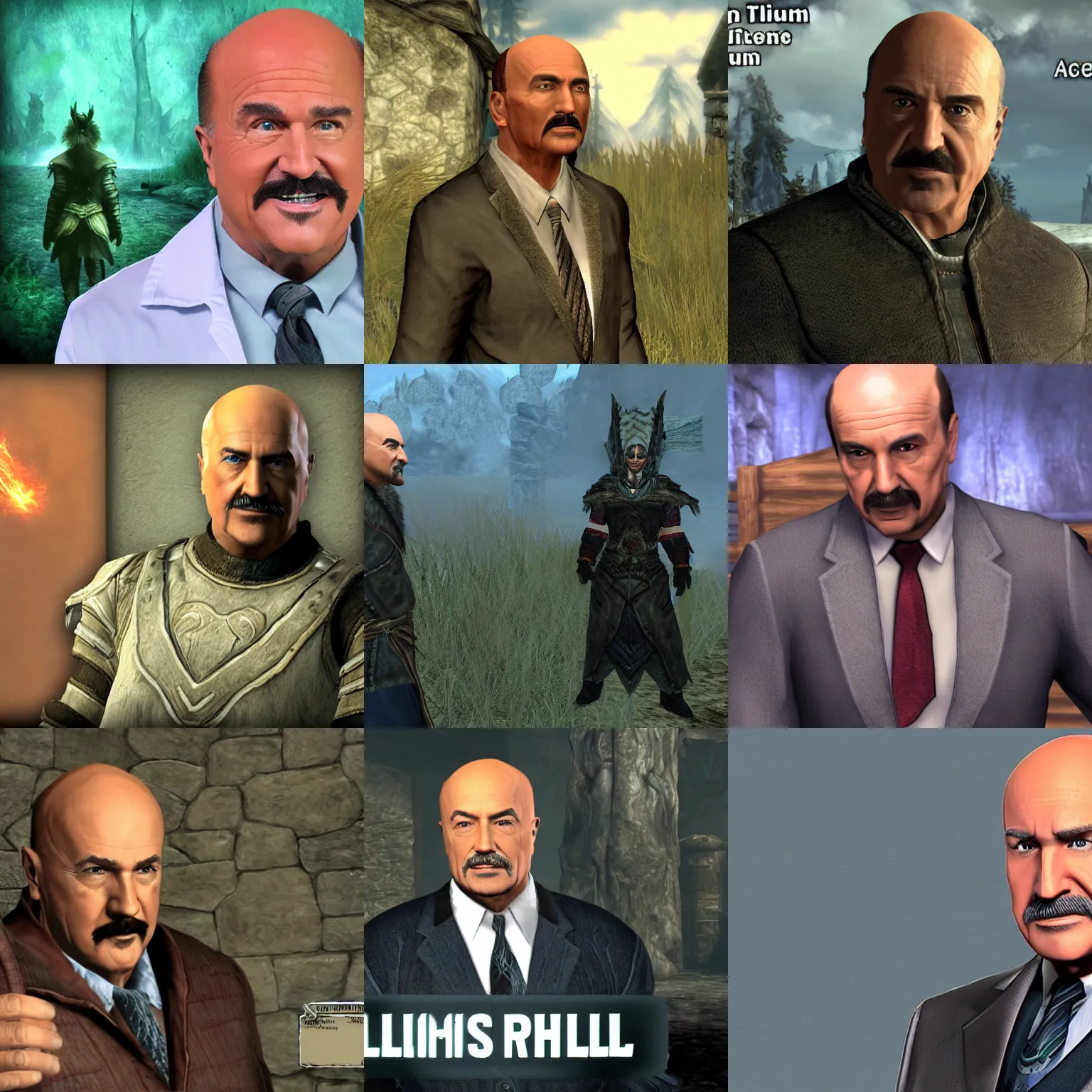 Prompt: in game screenshot of dr phil in skyrim