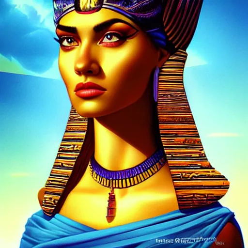 Image similar to lofi queen of egypt portrait, pyramids, Pixar style, by Tristan Eaton Stanley Artgerm and Tom Bagshaw.