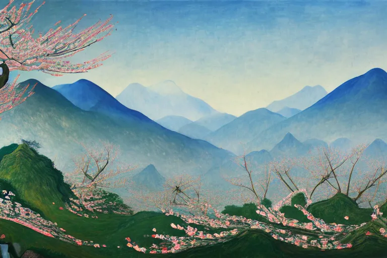 Image similar to an ultradetailed landscape painting of a panorama view of westlake in china, pagodas on hills, osmanthus blossoms nearby, fine wind, highly detailed, artstation, concept art, smooth, sharp focus, illustration, by hilma af klint, 8 k