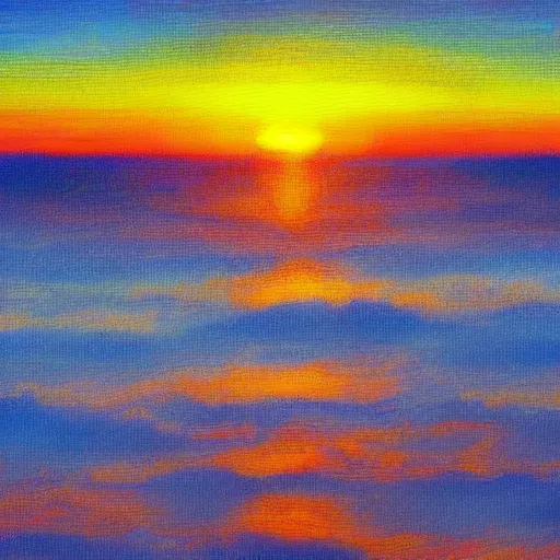 Prompt: impressionist painting of a sunrise over the atlantic ocean, east highly textured, hd, 8k