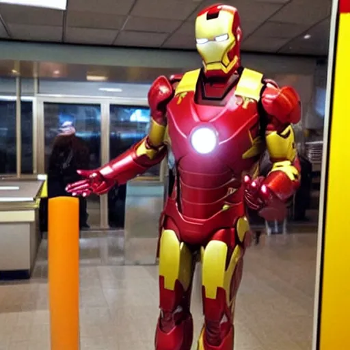 Prompt: Iron Man working at McDonalds