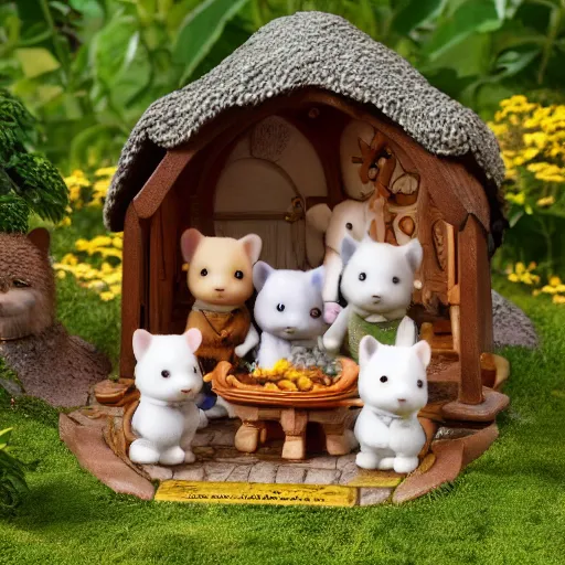 Image similar to lord of the rings calico critters in the shire