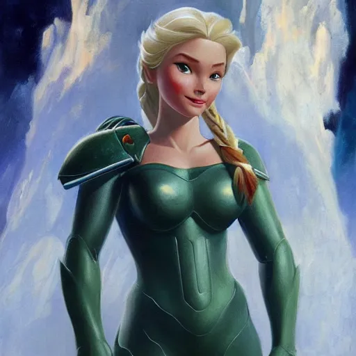 Prompt: ultra realistic portrait painting of elsa as master chief, art by frank frazetta, 4 k, ultra realistic, highly detailed, epic lighting