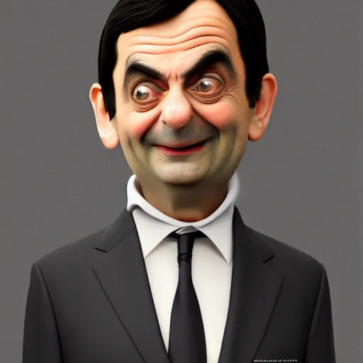 Image similar to Mr Bean in a 3D Animated Mr Bean film animated by Illumination, portrait, photograph, realistic, hyperrealistic, highly detailed, very detailed, extremely detailed, detailed, digital art, trending on artstation