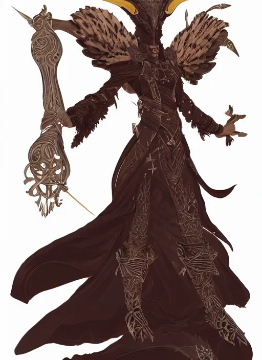 Image similar to hawk headed warlock, wind magic, exquisite details, full body character design, white background, by studio muti