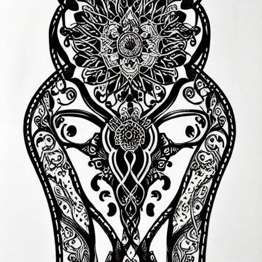 Prompt: tattoo black and white artistic henna pattern organic art nouveau highly detailed 4 k asymmetrical — ar 1 0 2 4 : 3 0