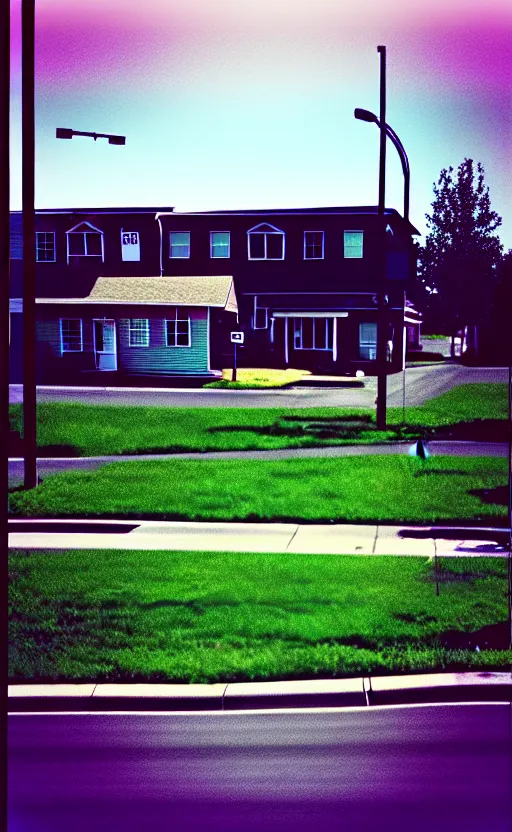 Prompt: Photograph of a liminal middle class American suburb, glitch in the matrix, taken on an iPhone, clean, empty, broad daylight, flat lighting