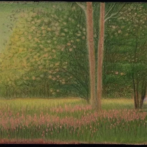 Image similar to A drawing of a beautiful landscape, delicate brushstrokes. peaceful & serene, with a gentle breeze blowing through the trees & flowers. colors are muted & gentle, calm & tranquility. well balanced & harmonious. color & composition, pleasing to the eye & calming to the soul. calotype by Judy Chicago, by Ub Iwerks a e s t h e t i c, CGI
