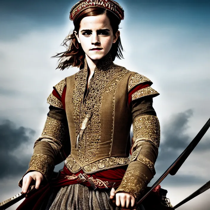 Prompt: full length photo of emma watson as an ottoman warrior, highly detailed, 4 k, hdr, smooth, sharp focus, high resolution, award - winning photo