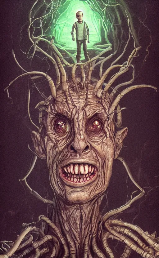 Image similar to full body portrait of Vecna from stranger things in the upside down, dynamic lighting, photorealistic, fantasy concept art, ambient lighting, atmospherical, stunning visuals, creative, cinematic, ultra detailed, trending on art station