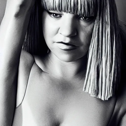 Image similar to Sia Furler artistic photoshoot wearing a leotard