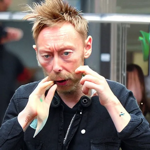 Image similar to thom yorke eating at mcdonalds