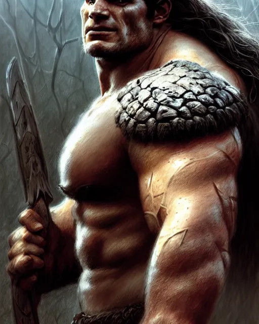 Image similar to henry cavill as orc barbarian | | pencil sketch, realistic shaded, fine details, realistic shaded lighting poster by greg rutkowski, magali villeneuve, artgerm, jeremy lipkin and michael garmash and rob rey