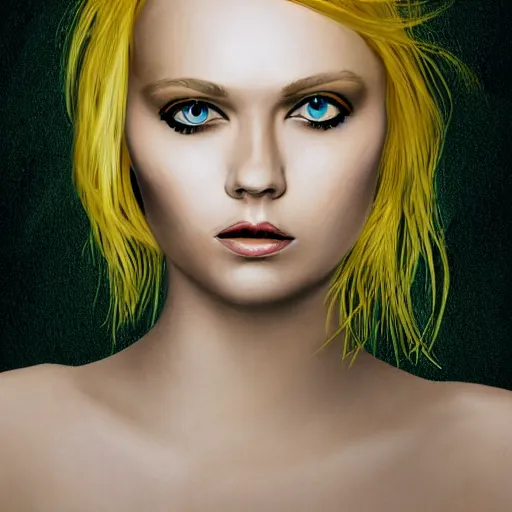 Prompt: portrait of blond girl with green eyes small lips who look like actor michael pitt illustration