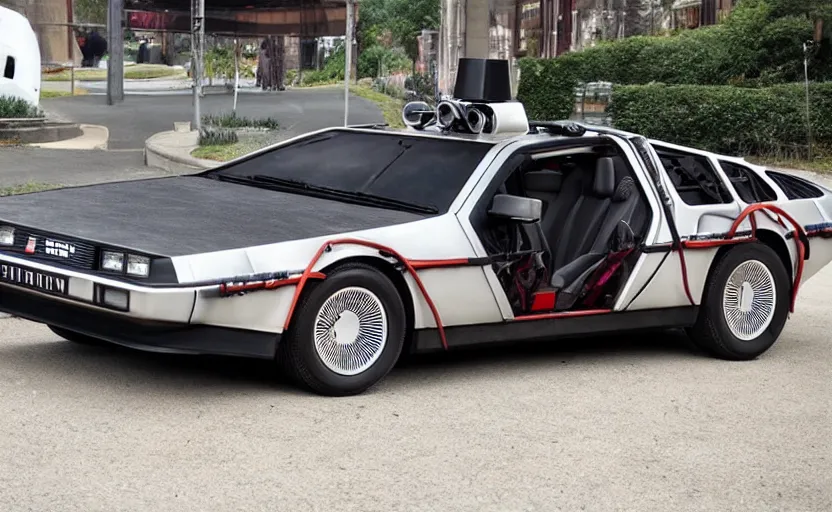 Image similar to a time-traveling delorean styled semi truck