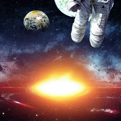 Prompt: zombie astronauts floating in space, galaxies in background, realistic