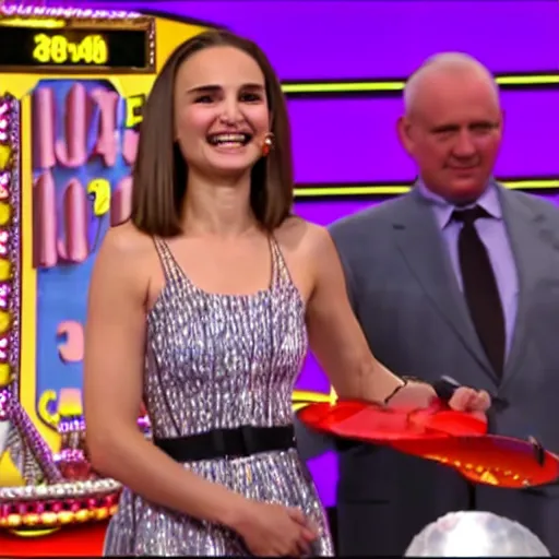 Image similar to natalie portman on the price is right gameshow winning a huge prize