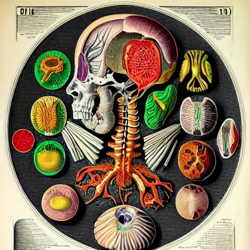 Image similar to hamburger anatomy by ernst haeckel, masterpiece, vivid, very detailed