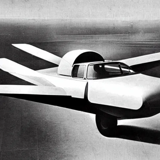 Image similar to 1 9 5 0 s prototype flying car, 1 9 5 0 s commercial