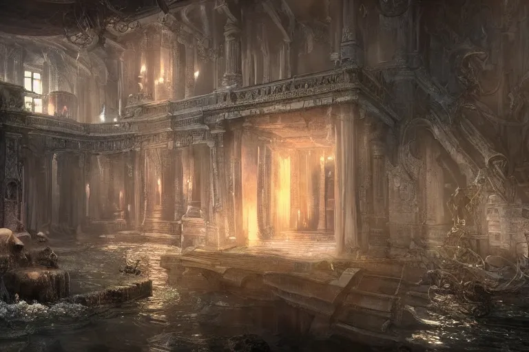 Prompt: the most amazing dream you ever had about mansion of elemental of water, hyper realistic, ambient lighting, concept art, intricate, hyper detailed, smooth, dynamic volumetric lighting, octane, cinematic