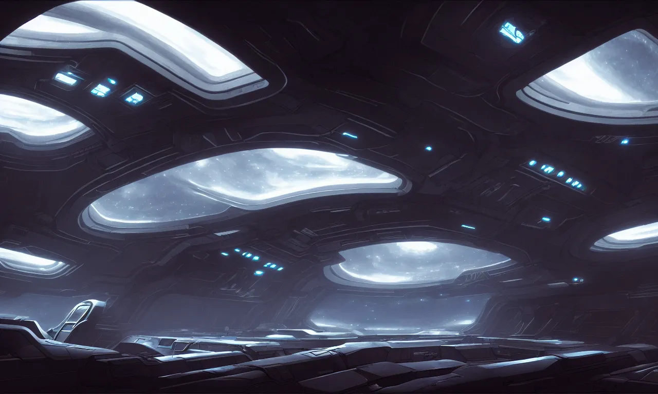 Image similar to Prometheus spaceship interior, evening, detailed matte painting, Lisa Gonzalez, Artstation