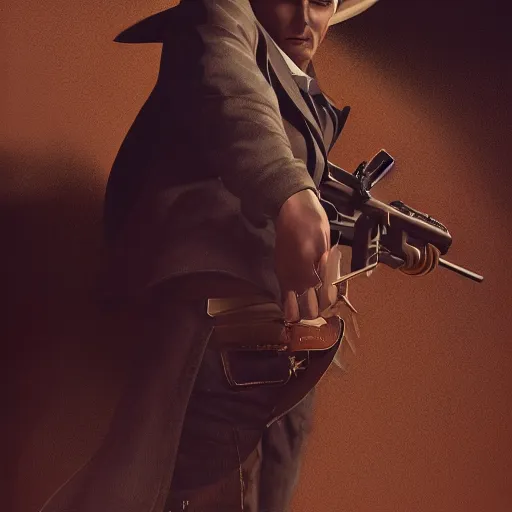 Prompt: the gunslinger, hyper realistic, octane render, cinematic, golden ratio, curved lines, the dark tower, dramatic lighting shadows, detailed illustration, 8 k, intricate details, oil painting