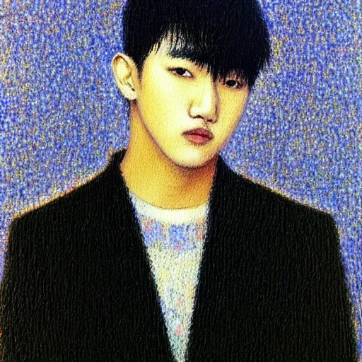 Image similar to “K-pop star Changbin as an oil painting by Seurat”