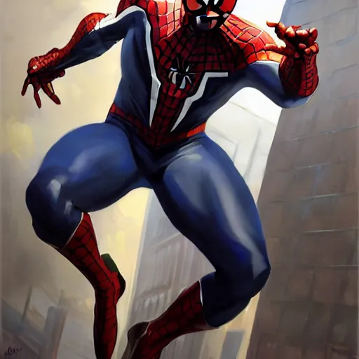 Image similar to greg manchess portrait painting of armored shonen spiderman as overwatch character, medium shot, asymmetrical, profile picture, organic painting, sunny day, matte painting, bold shapes, hard edges, street art, trending on artstation, by huang guangjian, gil elvgren, ruan jia, randy vargas, greg rutkowski