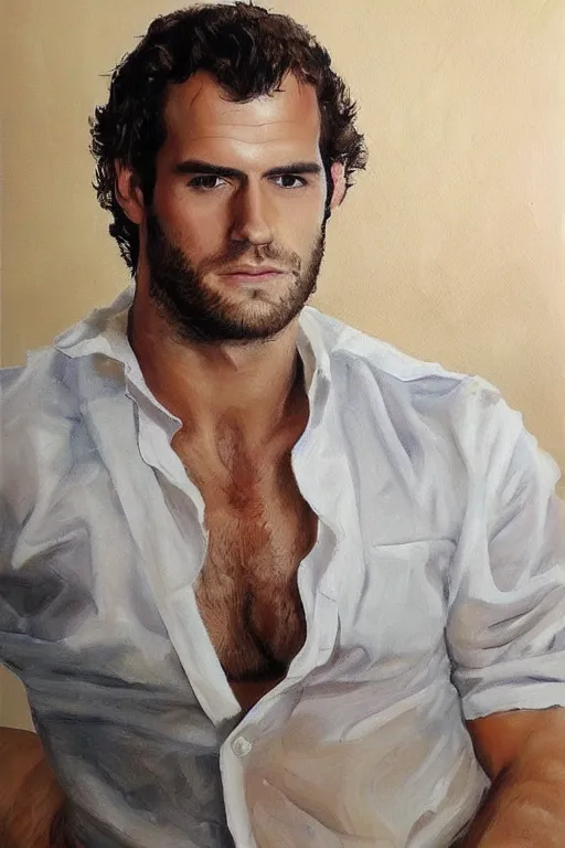 Prompt: herry cavill, attractive male, painting by nasreddine dinet