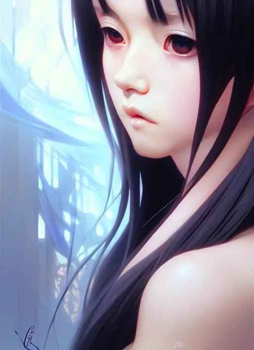 Image similar to a ( artistic otaku ) woman, looking at the camera, beautiful and aesthetic, close up, pretty, dramatic pose, intricate, highly detailed, detailed face, smooth, sharp focus, specular light, occlusion shadow, rim light, artgerm, artstation, art by greg rutkowski and ilya kuvshinov and salvador dali, fantasy illustration