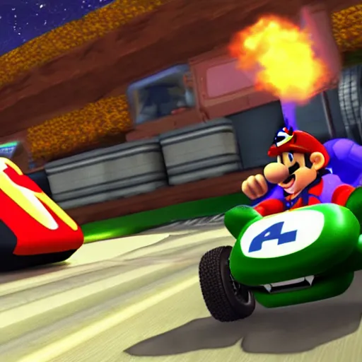 Image similar to Gameplay screenshot of Vin Diesel in Mario Kart, Nintendo, 4k