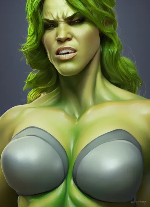 Prompt: shehulk portrait, hyper detailed, digital art, trending in artstation, cinematic lighting, studio quality, smooth render, unreal engine 5 rendered, octane rendered, art style by klimt and nixeu and ian sprigger and wlop and krenz cushart.