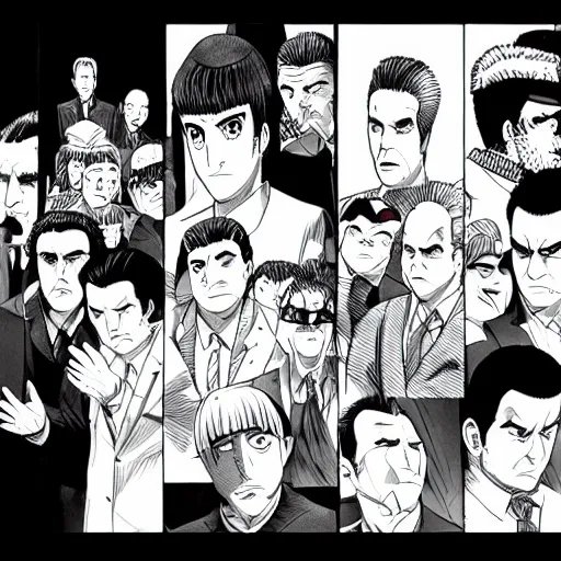 Image similar to The Sopranos created by Kishimoto pen and ink Manga panel action sequence