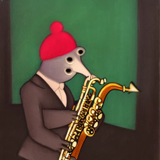 Image similar to birdo playing the saxophone