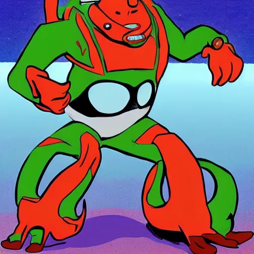 Image similar to a new Ben 10 alien character inspired by capybaras and lobsters who enjoys surfing while eating pizza and wears tacky Hawaiian shirts and socks with sandals, he also says dude a lot