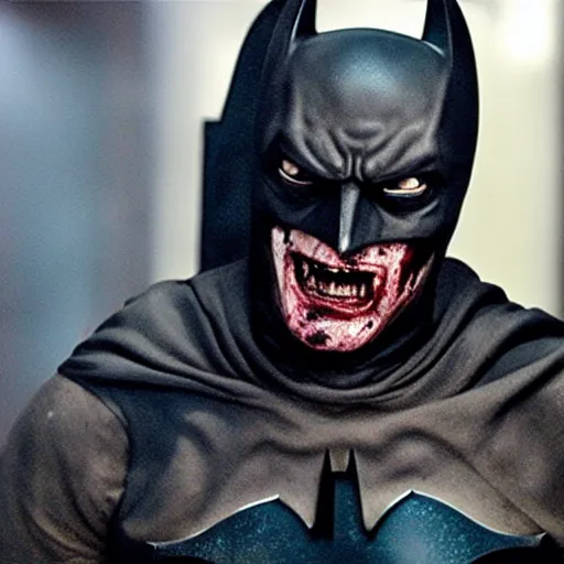 Image similar to Film still of zombified Batman, from The Walking Dead (2010 TV Show)