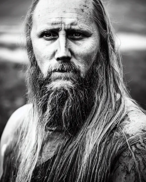Image similar to a portrait photograph of Varg Vikernes as a Viking warrior, DSLR photography