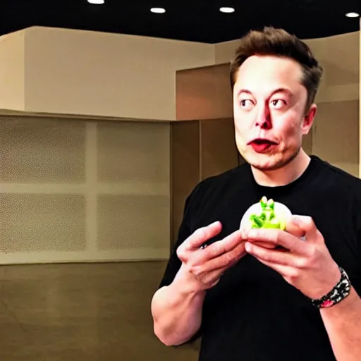 Image similar to elon musk eating a miniature version of himself