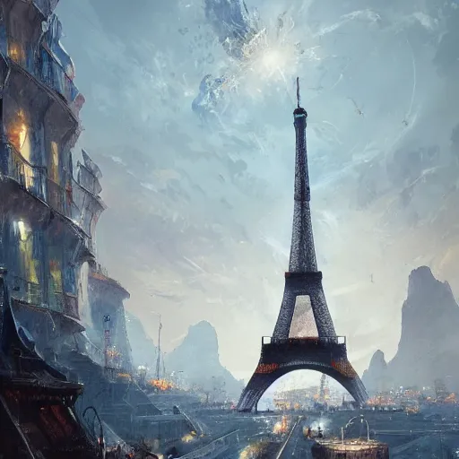 Prompt: eiffel tower, france, highly detailed, illustration, fantasy art, in the style of greg rutkowski, epic, fantasy, intricate, hyper detailed, artstation, concept art, smooth, sharp focus, ray tracing