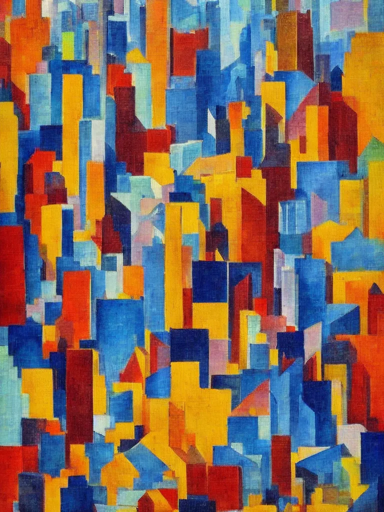 Prompt: a cubism painting of a cityscape by louis lozowick,