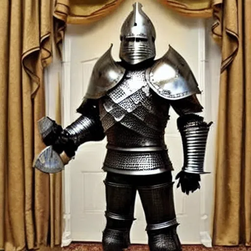 Image similar to full - body - front - shot!!!!!!!, donald trump wearing knight'armor, crown, detailed face of donald trump