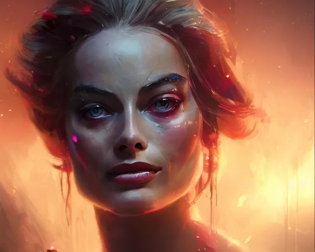 Prompt: margot robbie as a beautiful magician casting colorful spells, fantasy art, in the style of greg rutkowski, illustration, epic art, fantasy, intricate, elgant, amazing detail, digital painting, artstation, concept art, smooth, sharp focus